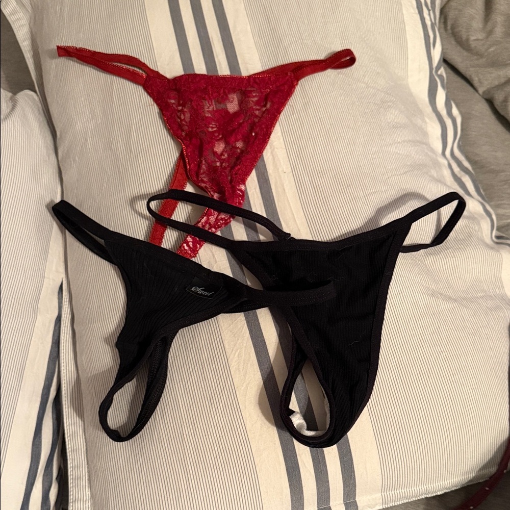 Elegant Red and Black Lace Thong Set